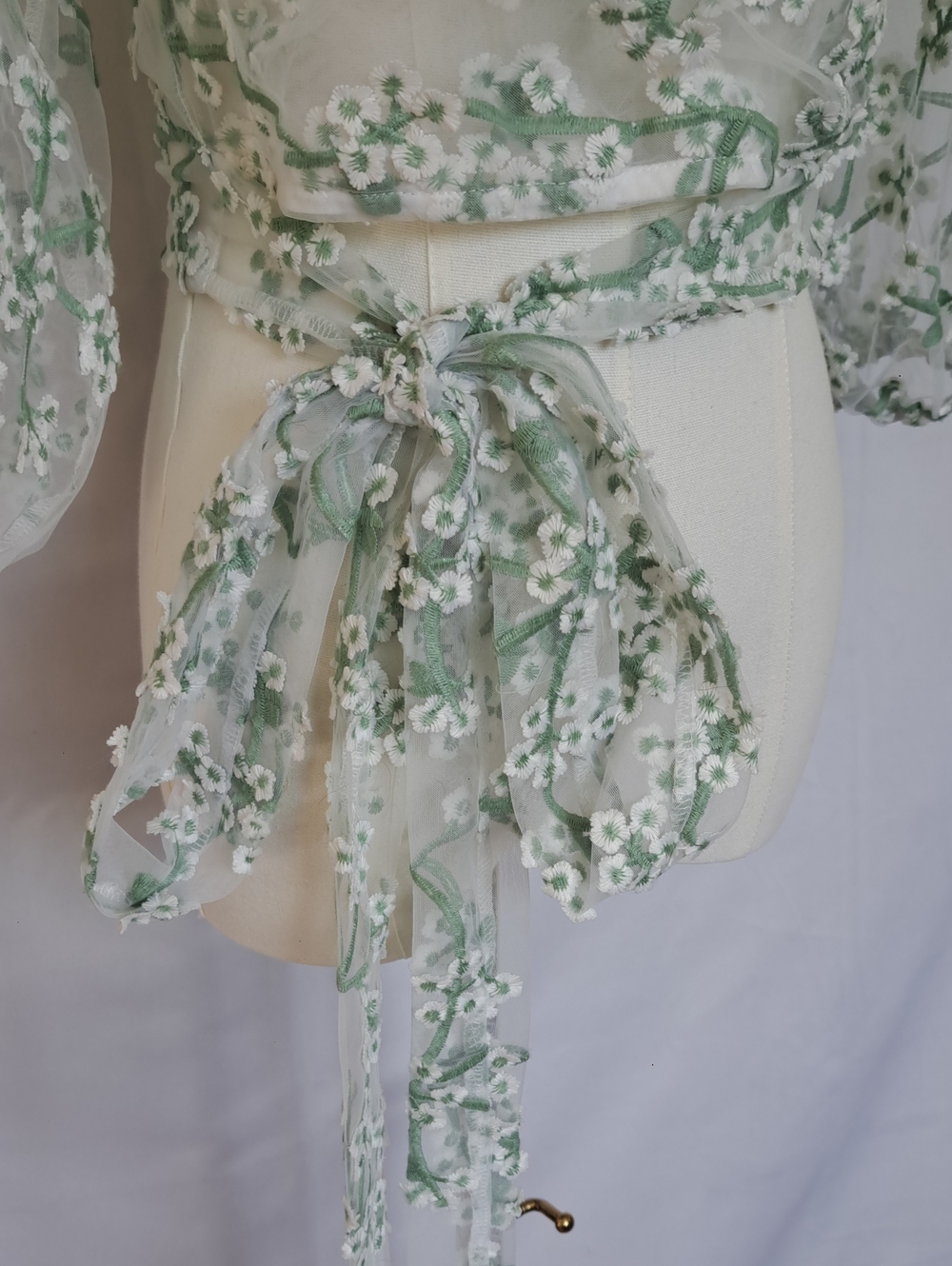 Windsor Sheer Floral Embroidered Wrap Top Fairy Cottage Coquette Garden Party M - Picture 3 of 15